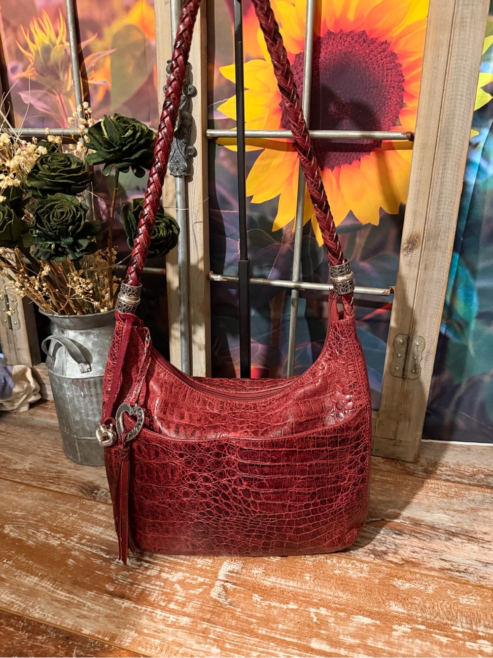 Brighton Brava Hobo Croc Embossed Shoulder Bag